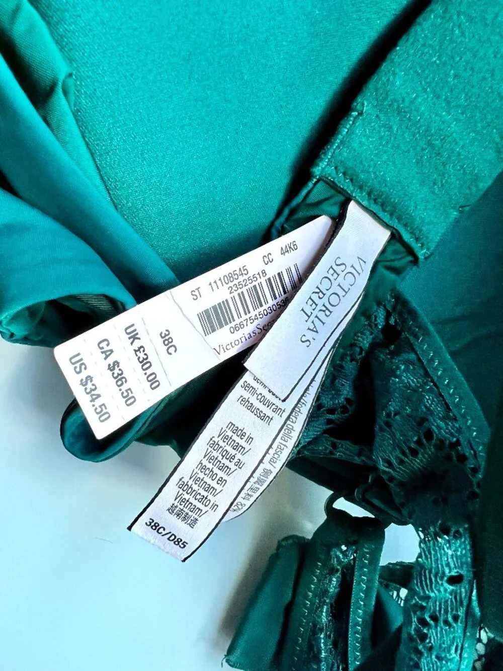 NWT Victoria's Secret Dark Teal Uplift Semi Demi Bra 38C Crossback Racerback
